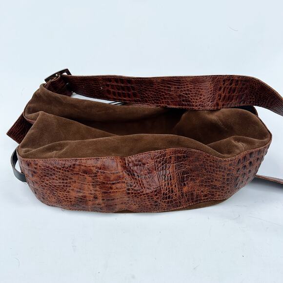 Daniella Lehavi Nevada Hobo Purse Suede Croc Shoulder Bag Suede Leather Camel - Picture 5 of 16